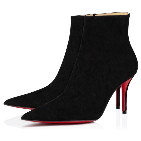 Christian Louboutin So Apostropha Booty 80 Black Suede Ankle Heel Bootie 36.5 - Picture 1 of 16